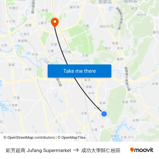 鉅芳超商 Jufang Supermarket to 成功大學歸仁校區 map