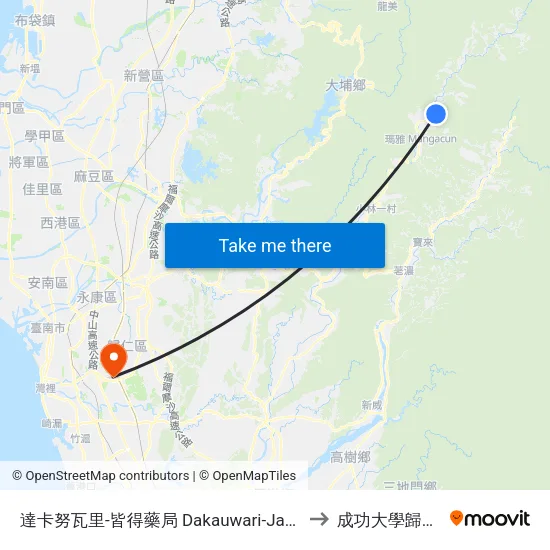 達卡努瓦里-皆得藥局 Dakauwari-Jade Pharmacy to 成功大學歸仁校區 map