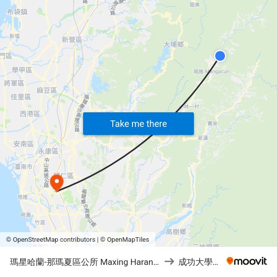 瑪星哈蘭-那瑪夏區公所 Maxing Haran-Namaxia District Office to 成功大學歸仁校區 map