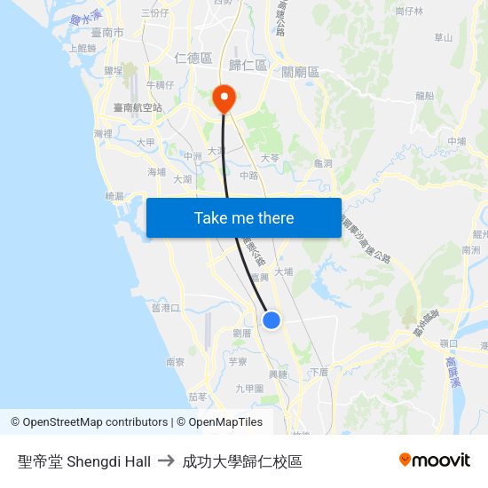 聖帝堂 Shengdi Hall to 成功大學歸仁校區 map