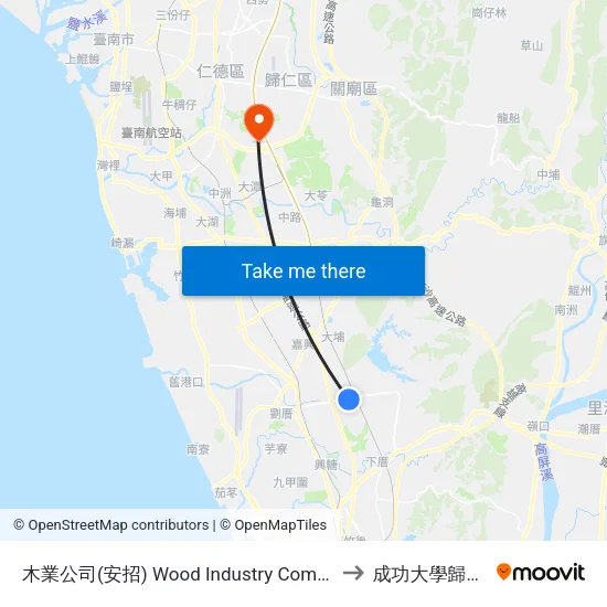 木業公司(安招) Wood Industry Company(Anjhao) to 成功大學歸仁校區 map