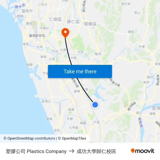 塑膠公司 Plastics Company to 成功大學歸仁校區 map
