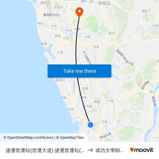 捷運世運站(世運大道) 捷運世運站(世運大道) to 成功大學歸仁校區 map