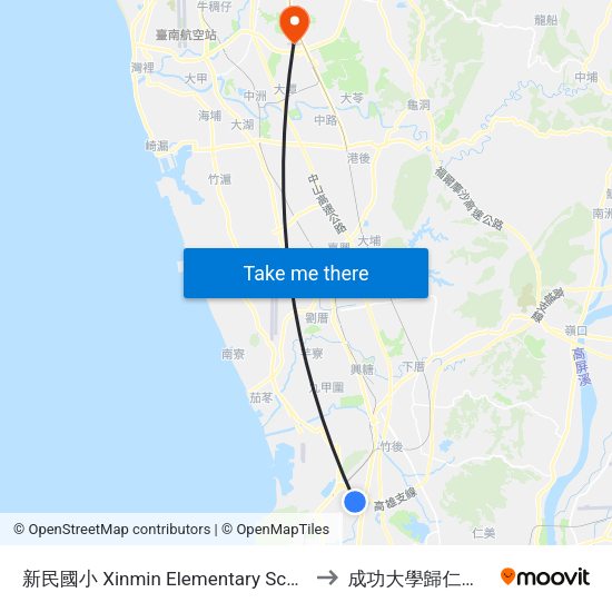新民國小 Xinmin Elementary School to 成功大學歸仁校區 map