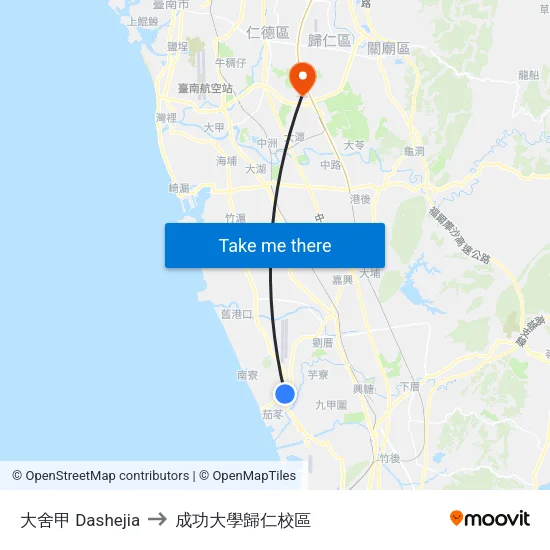 大舍甲 Dashejia to 成功大學歸仁校區 map