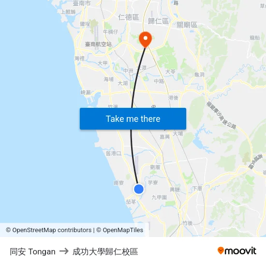同安 Tongan to 成功大學歸仁校區 map