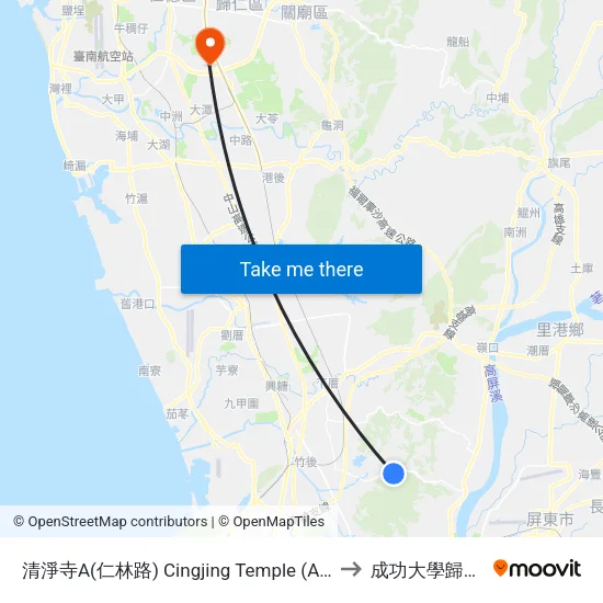 清淨寺A(仁林路) Cingjing Temple(A)(Renlin Rd.) to 成功大學歸仁校區 map