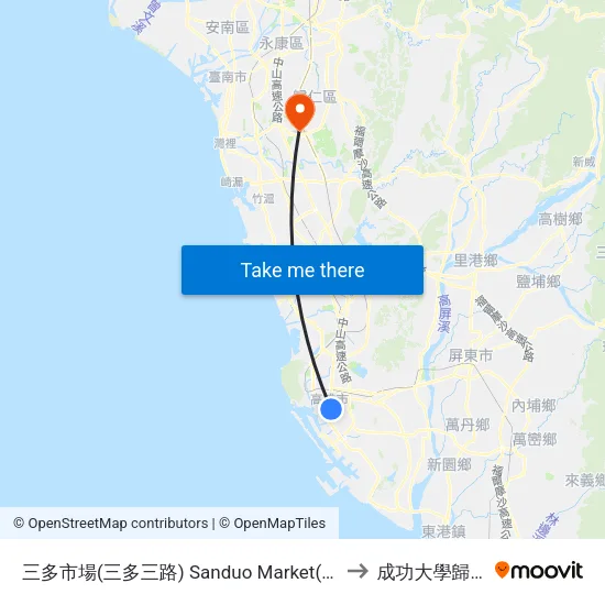 三多市場(三多三路) Sanduo Market(Sanduo 3rd Rd.) to 成功大學歸仁校區 map