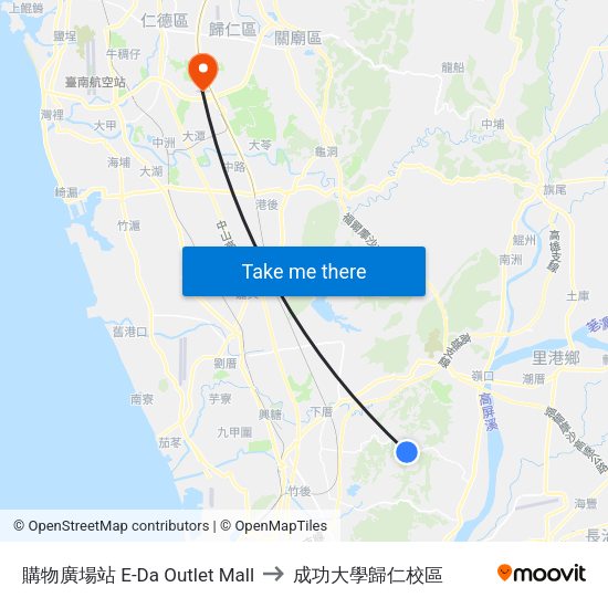 購物廣場站 E-Da Outlet Mall to 成功大學歸仁校區 map