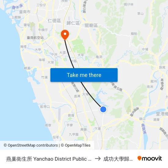 燕巢衛生所 Yanchao District Public Health Center to 成功大學歸仁校區 map