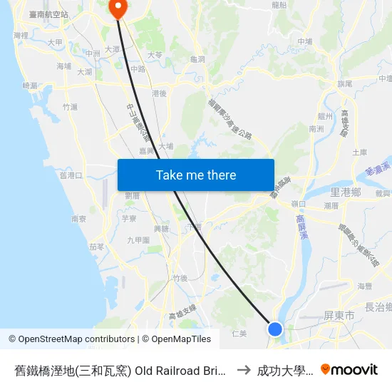舊鐵橋溼地(三和瓦窯) Old Railroad Bridge Wetland(San-He Tile Kiln) to 成功大學歸仁校區 map
