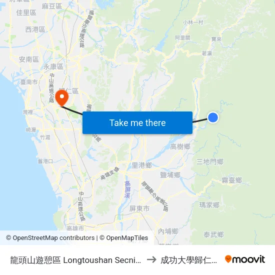 龍頭山遊憩區 Longtoushan Secnic Area to 成功大學歸仁校區 map