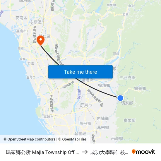 瑪家鄉公所 Majia Township Office to 成功大學歸仁校區 map