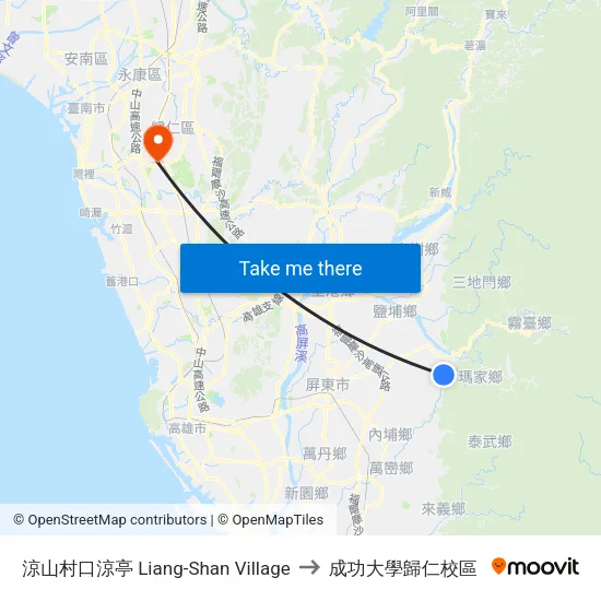 涼山村口涼亭 Liang-Shan Village to 成功大學歸仁校區 map
