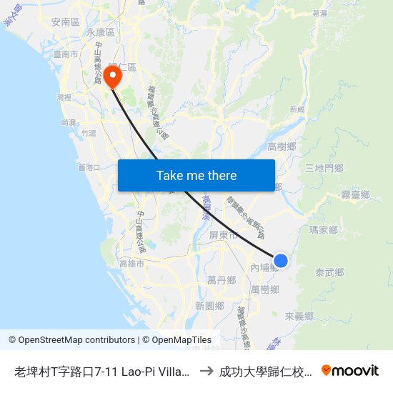 老埤村T字路口7-11 Lao-Pi Village to 成功大學歸仁校區 map