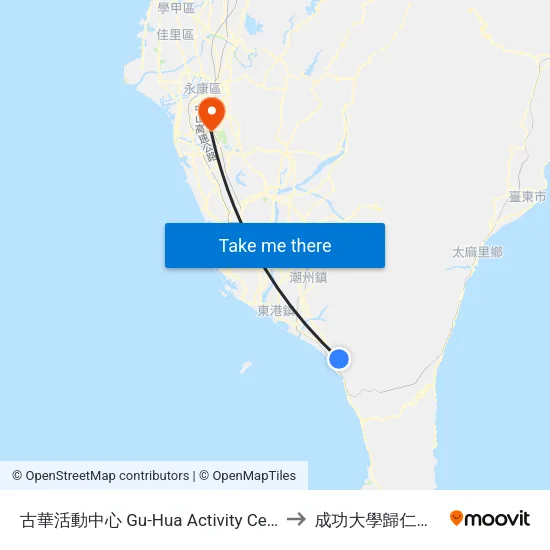 古華活動中心 Gu-Hua Activity Center to 成功大學歸仁校區 map