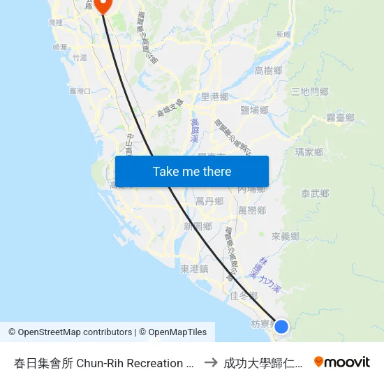 春日集會所 Chun-Rih Recreation Center to 成功大學歸仁校區 map