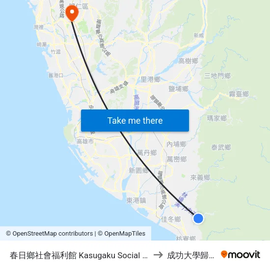 春日鄉社會福利館 Kasugaku Social Welfare Center to 成功大學歸仁校區 map