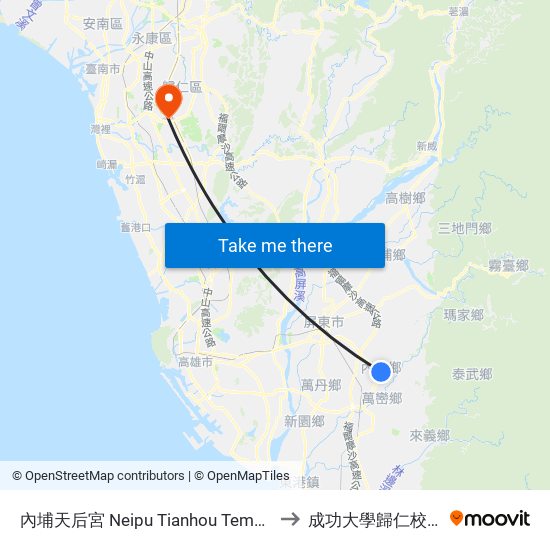 內埔天后宮 Neipu Tianhou Temple to 成功大學歸仁校區 map