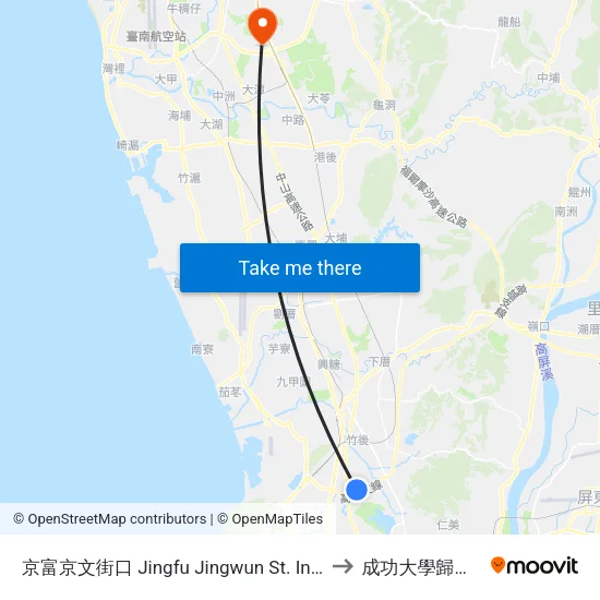 京富京文街口 Jingfu Jingwun St. Intersection to 成功大學歸仁校區 map