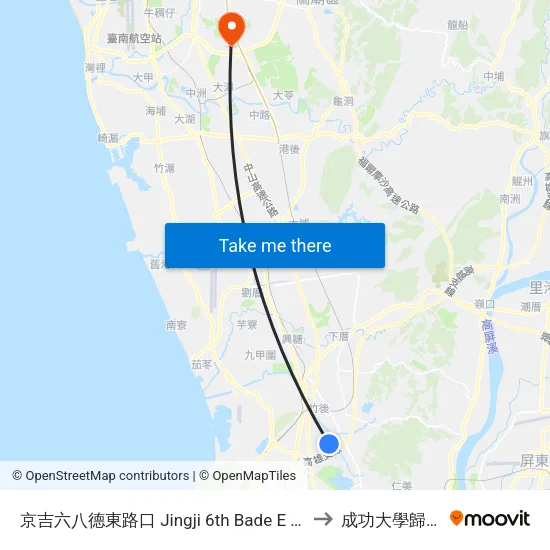 京吉六八德東路口 Jingji 6th Bade E Rd.Intersection to 成功大學歸仁校區 map