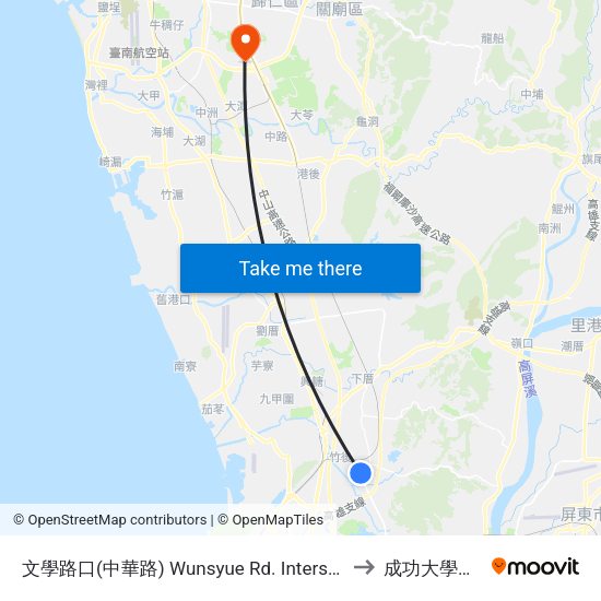 文學路口(中華路) Wunsyue Rd. Intersection(Jhonghua Rd.) to 成功大學歸仁校區 map