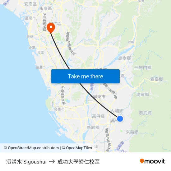 泗溝水 Sigoushui to 成功大學歸仁校區 map