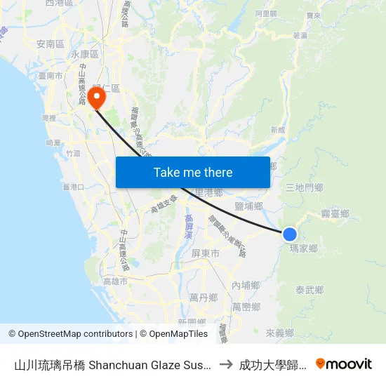 山川琉璃吊橋 Shanchuan Glaze Suspension Bridge to 成功大學歸仁校區 map
