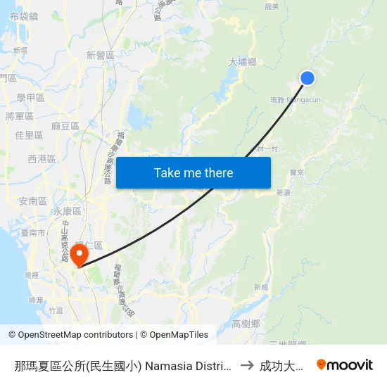 那瑪夏區公所(民生國小) Namasia District Office(Minseng Elementary School) to 成功大學歸仁校區 map