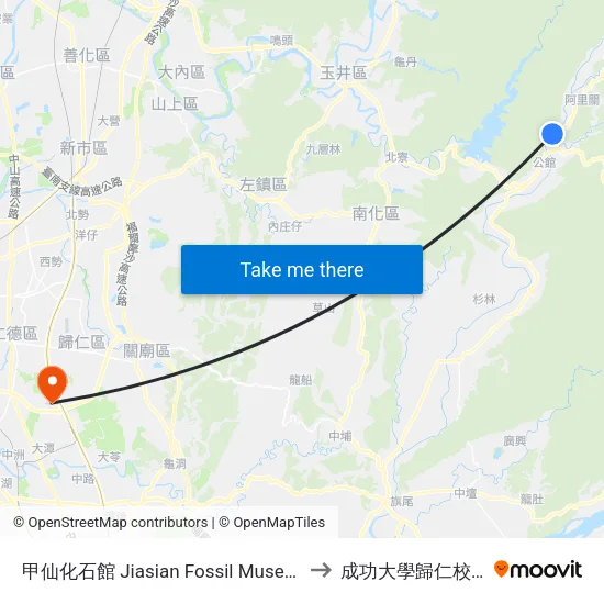 甲仙化石館 Jiasian Fossil Museum to 成功大學歸仁校區 map
