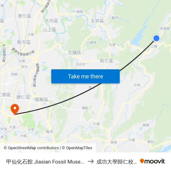 甲仙化石館 Jiasian Fossil Museum to 成功大學歸仁校區 map