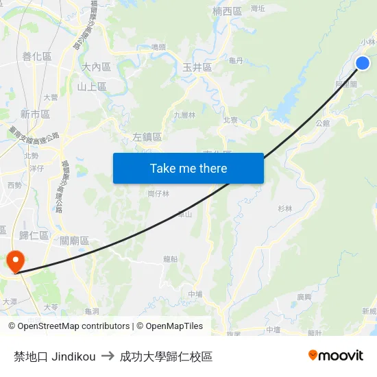 禁地口 Jindikou to 成功大學歸仁校區 map