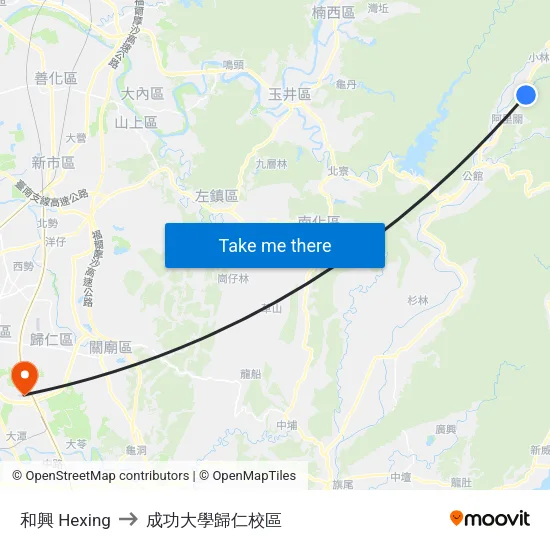 和興 Hexing to 成功大學歸仁校區 map