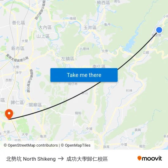 北勢坑 North Shikeng to 成功大學歸仁校區 map