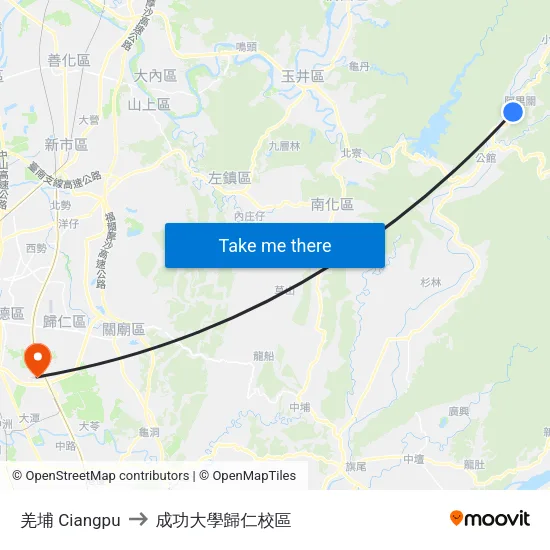 羌埔 Ciangpu to 成功大學歸仁校區 map