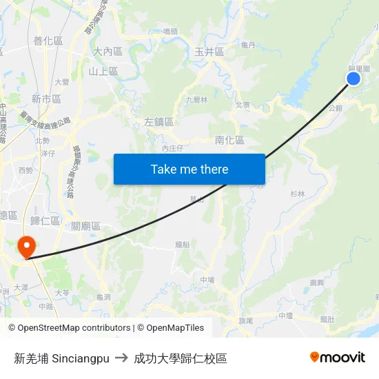 新羌埔 Sinciangpu to 成功大學歸仁校區 map