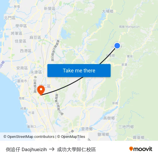 倒追仔 Daojhueizih to 成功大學歸仁校區 map