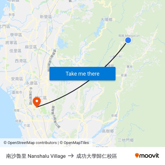 南沙魯里 Nanshalu Village to 成功大學歸仁校區 map