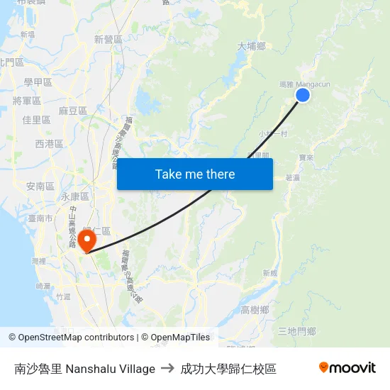 南沙魯里 Nanshalu Village to 成功大學歸仁校區 map