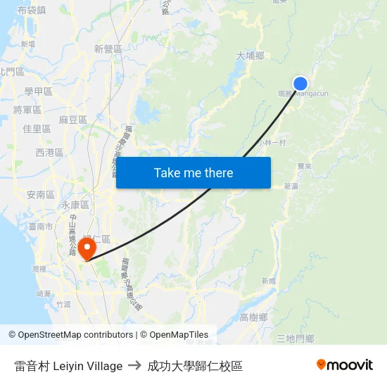 雷音村 Leiyin Village to 成功大學歸仁校區 map