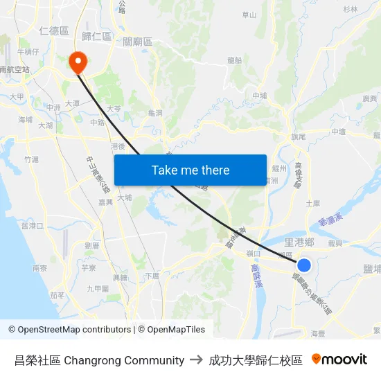 昌榮社區 Changrong Community to 成功大學歸仁校區 map