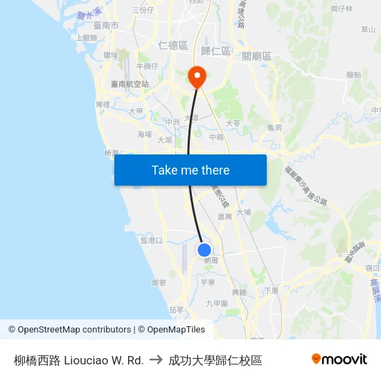 柳橋西路 Liouciao W. Rd. to 成功大學歸仁校區 map