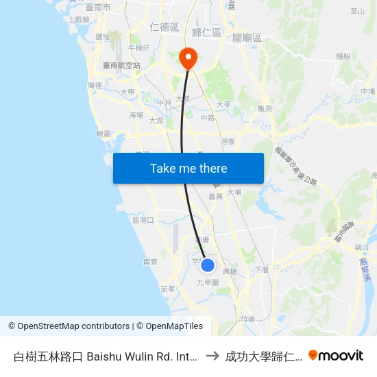 白樹五林路口 Baishu Wulin Rd. Intersection to 成功大學歸仁校區 map