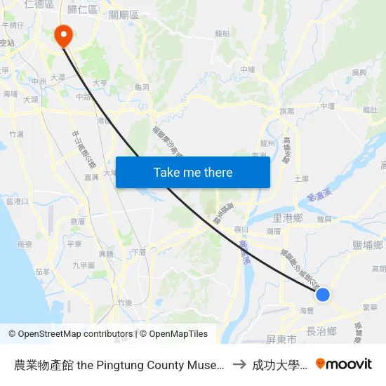 農業物產館 the Pingtung County Museum Of Agricultural Products to 成功大學歸仁校區 map