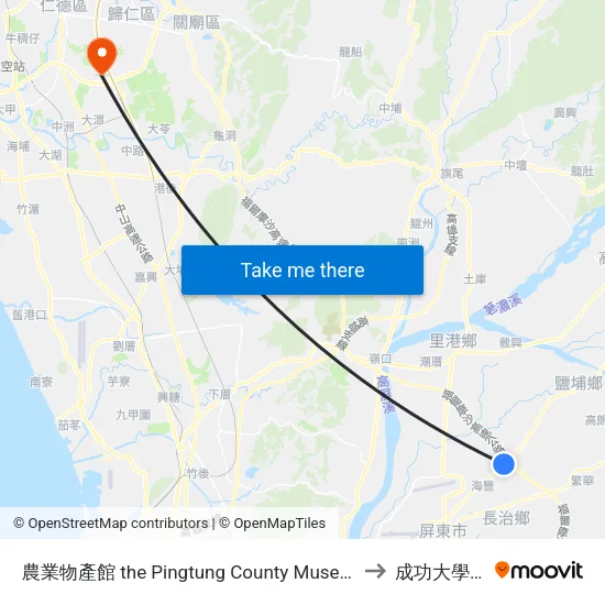 農業物產館 the Pingtung County Museum Of Agricultural Products to 成功大學歸仁校區 map
