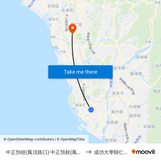 中正預校(鳳頂路口) 中正預校(鳳頂路口) to 成功大學歸仁校區 map