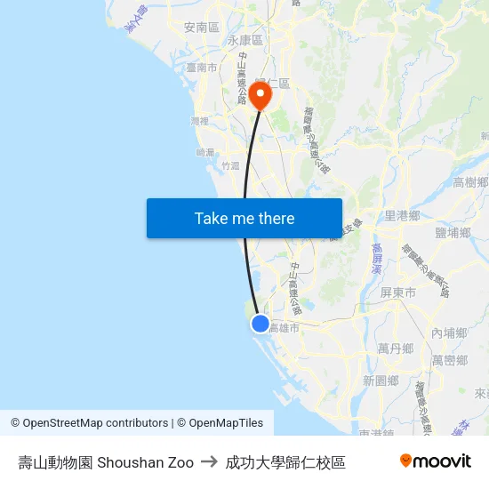 壽山動物園 Shoushan Zoo to 成功大學歸仁校區 map