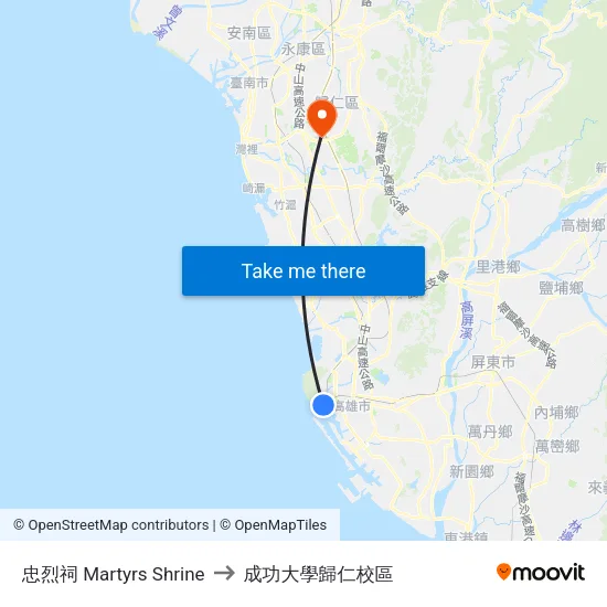 忠烈祠 Martyrs Shrine to 成功大學歸仁校區 map