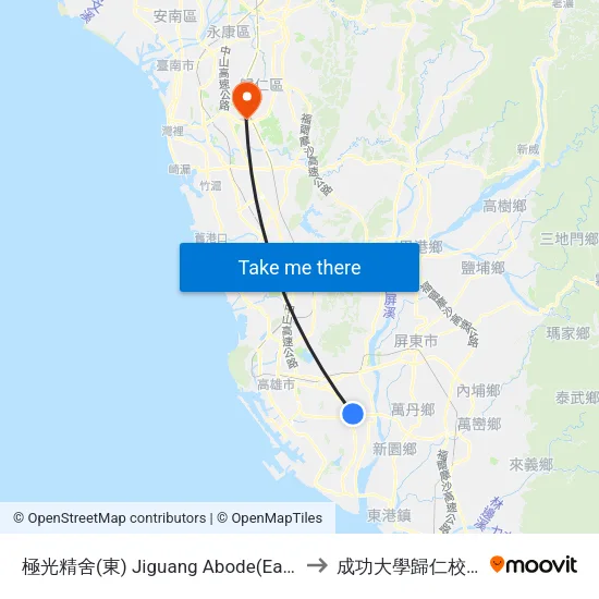 極光精舍(東) Jiguang Abode(East) to 成功大學歸仁校區 map