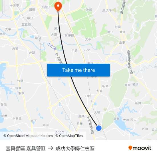 嘉興營區 嘉興營區 to 成功大學歸仁校區 map